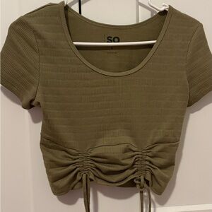 SO Khaki Ruched Crop Top